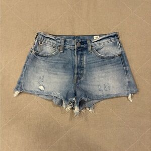 Levi Light Blue Frayed Jean Shorts